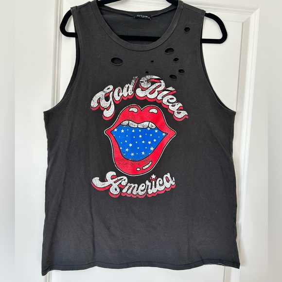Women’s Tank, Charcoal, Distressed, God Bless America, Zutter, Large - Picture 1 of 2
